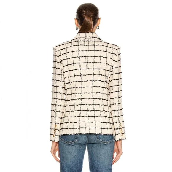 NWT L'AGENCE Kenzie White Check Boucle Tweed Double Breasted Blazer - Picture 4 of 13